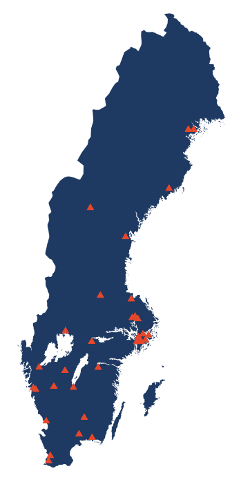 Sverigekarta med organisationerna i SND-nätverket
